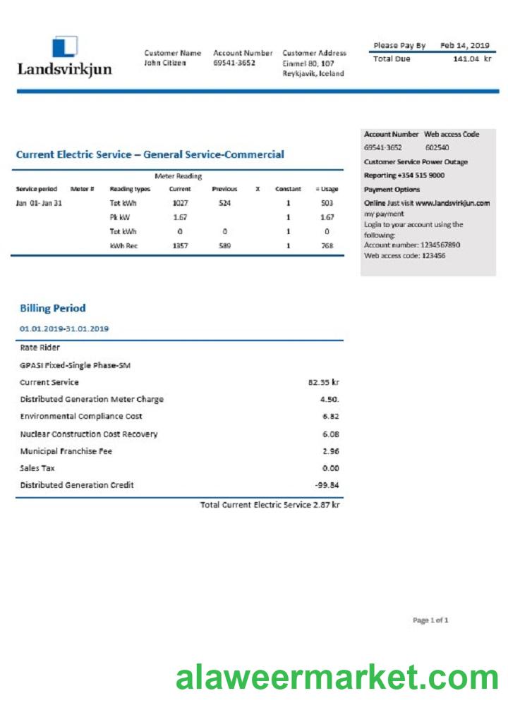 Iceland National Power Company of Iceland Landsvirkjun electricity utility bill